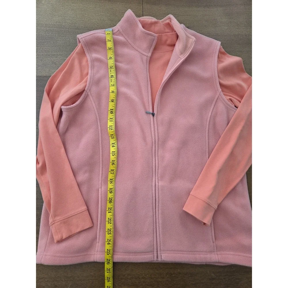 Women's ll Bean Fleece Vest‎ Two Piece Set Mock Turtleneck L/XL Orange Peach